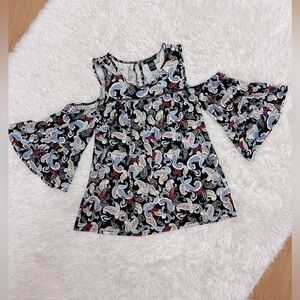 Floral Cold Shoulder Top - Black and White